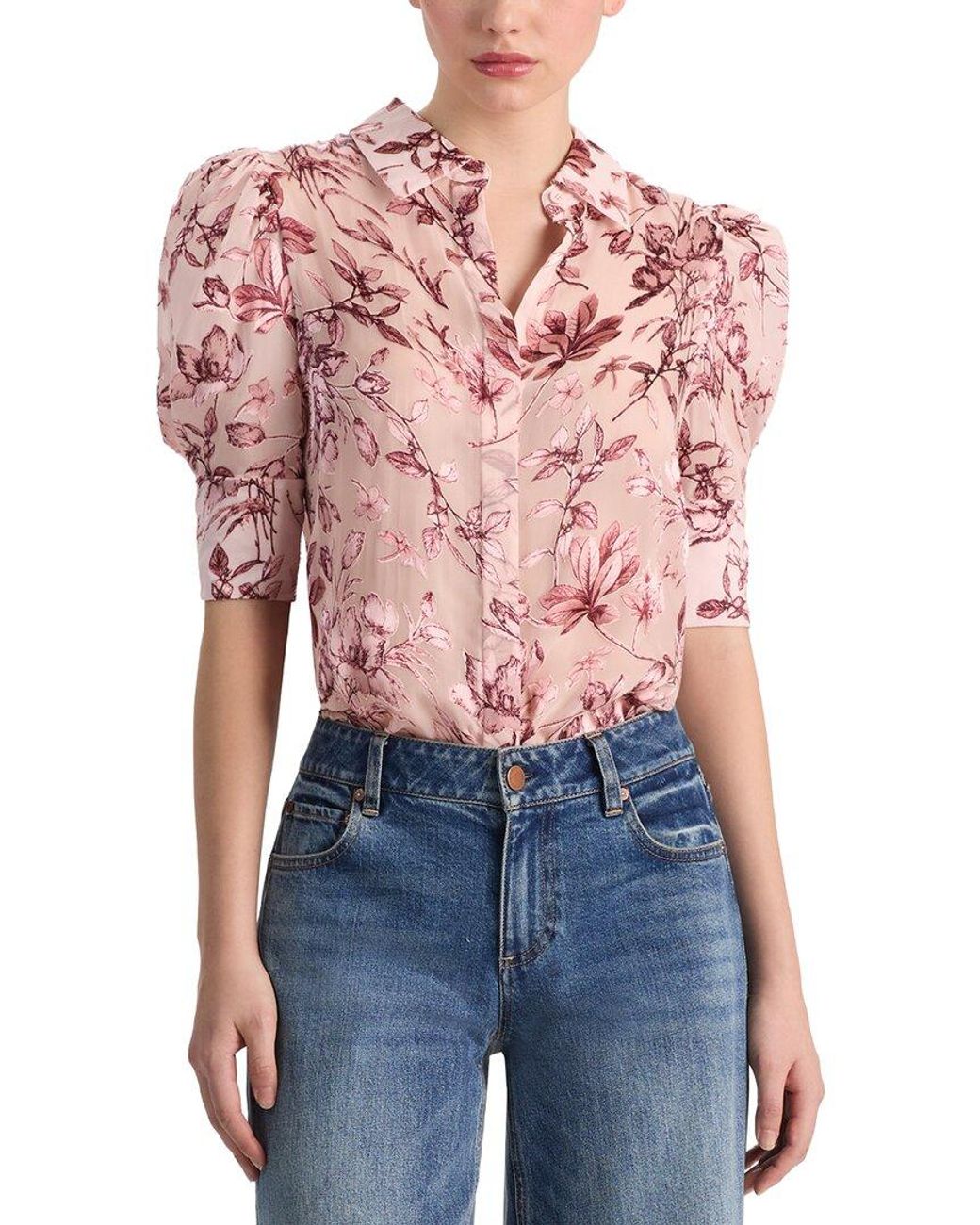 Alice + Olivia Blue Willa Silk-Blend Top