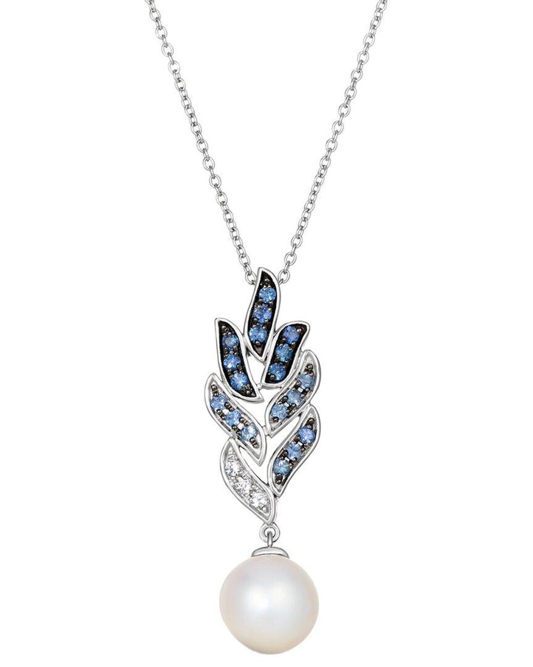 Le Vian White Tranquility 14K 0.34 Ct. Tw. Sapphire Ombre, Sapphire & 8-9Mm Pearl Pendant Necklace