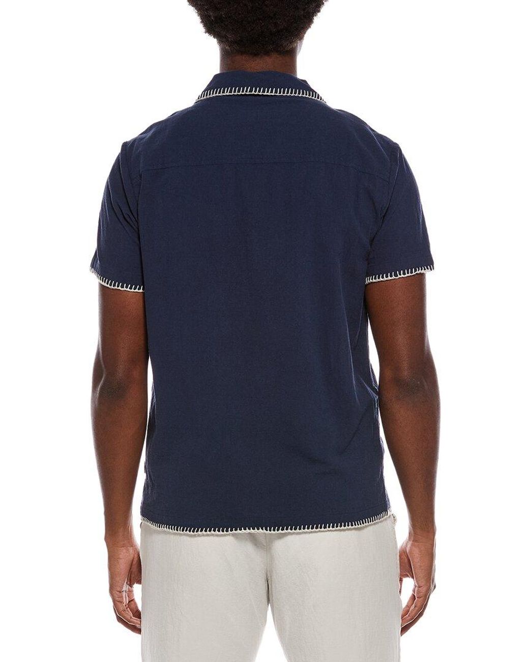 Vintage Summer Blue Textured Embroidered Camp Shirt for men