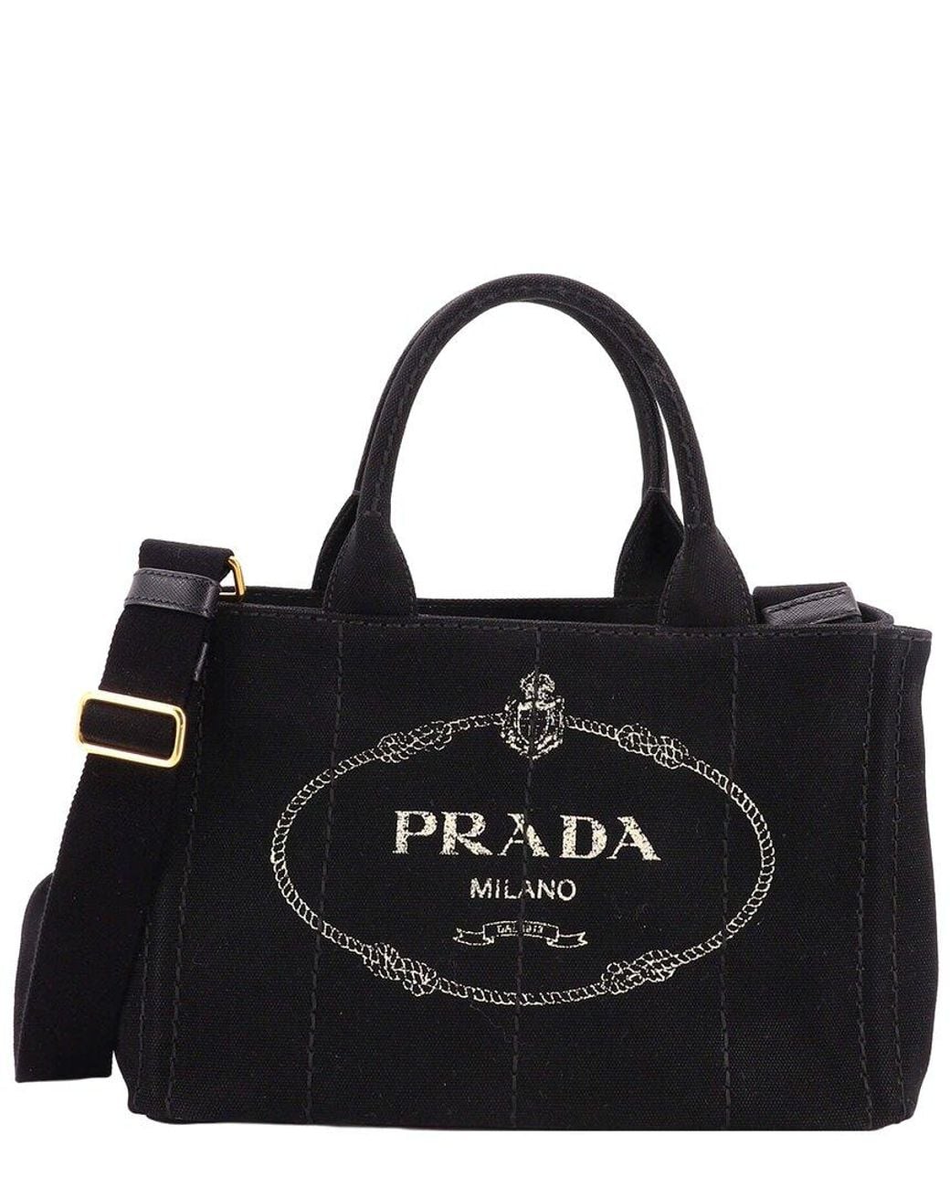 Prada Black Canvas Canapa Convertible Tote Mini (Authentic Pre-Loved)