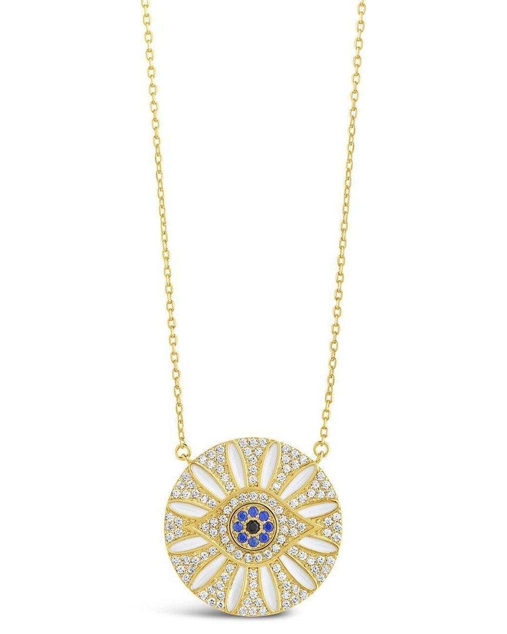 Sterling Forever Metallic 14k Plated Cz Evil Eye & Petal Pendant Necklace