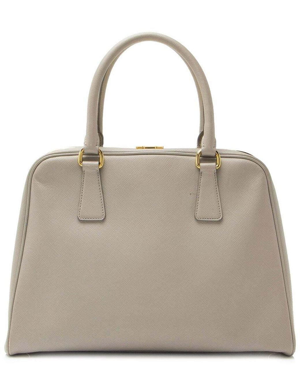 Prada Natural Saffiano Leather Framed Pyramid Satchel (Authentic Pre-Loved)