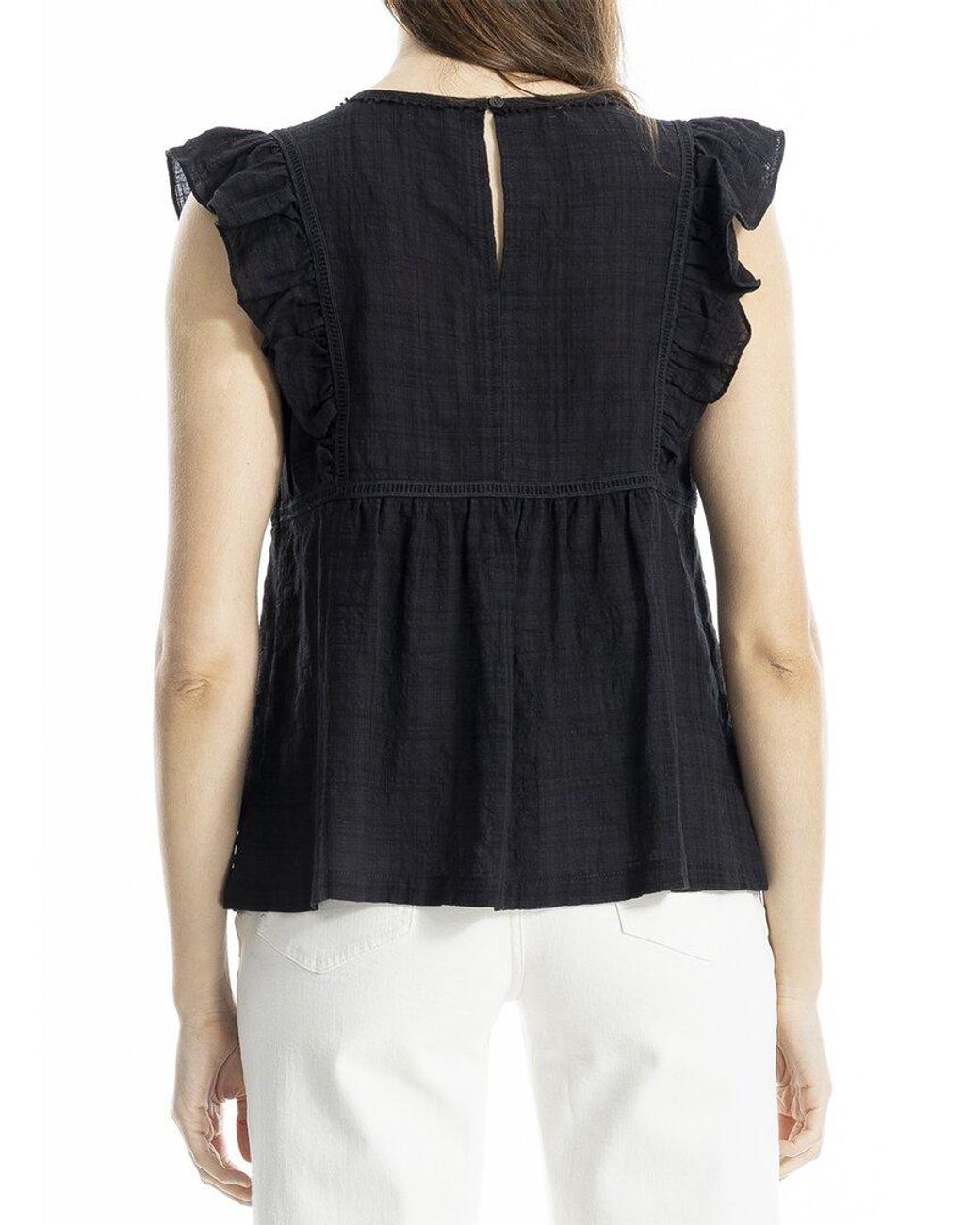 Max Studio Black Cap Sleeve Lace Insert Blouse