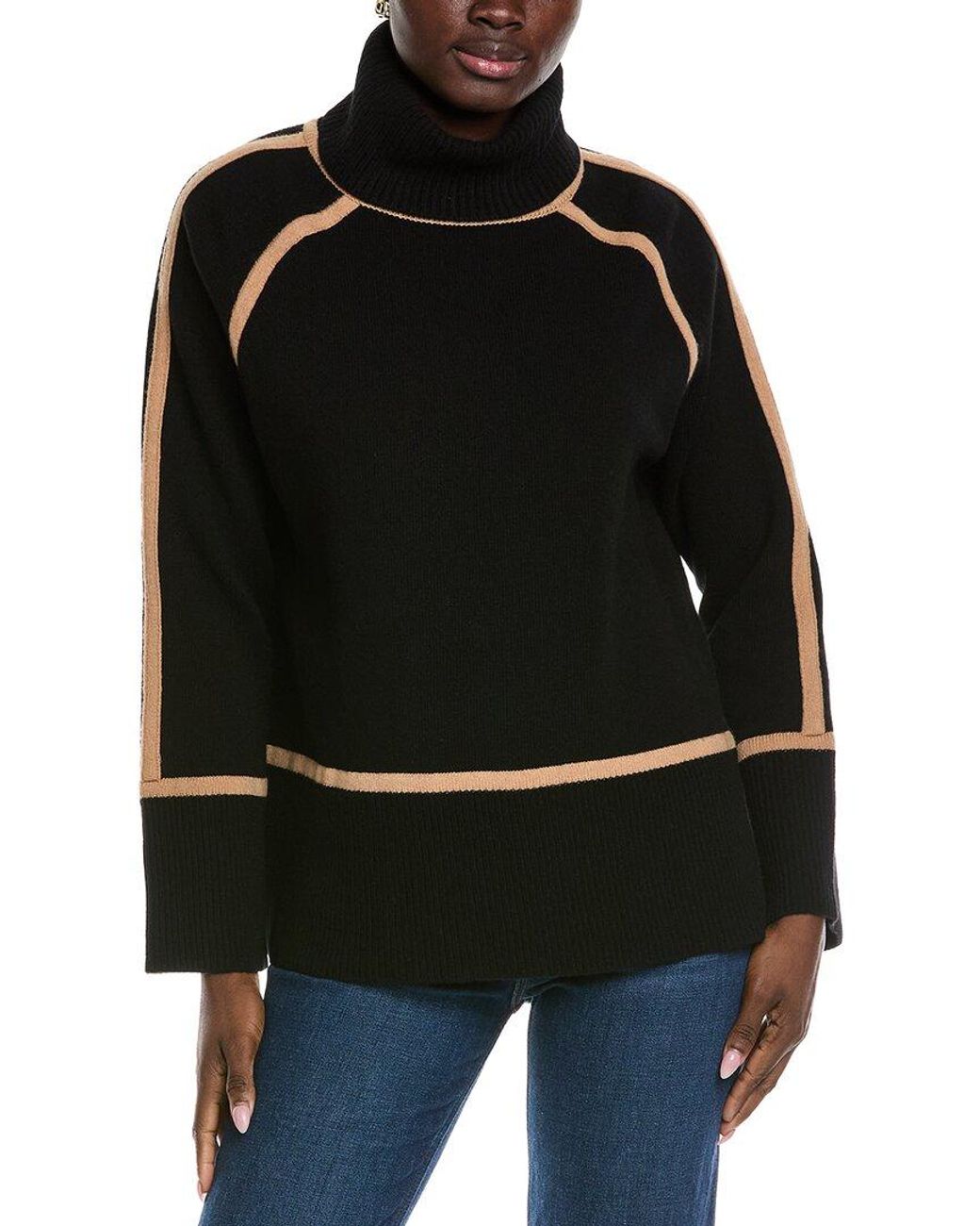 Reiss Black Gianna Geometric Roll Neck Wool Sweater