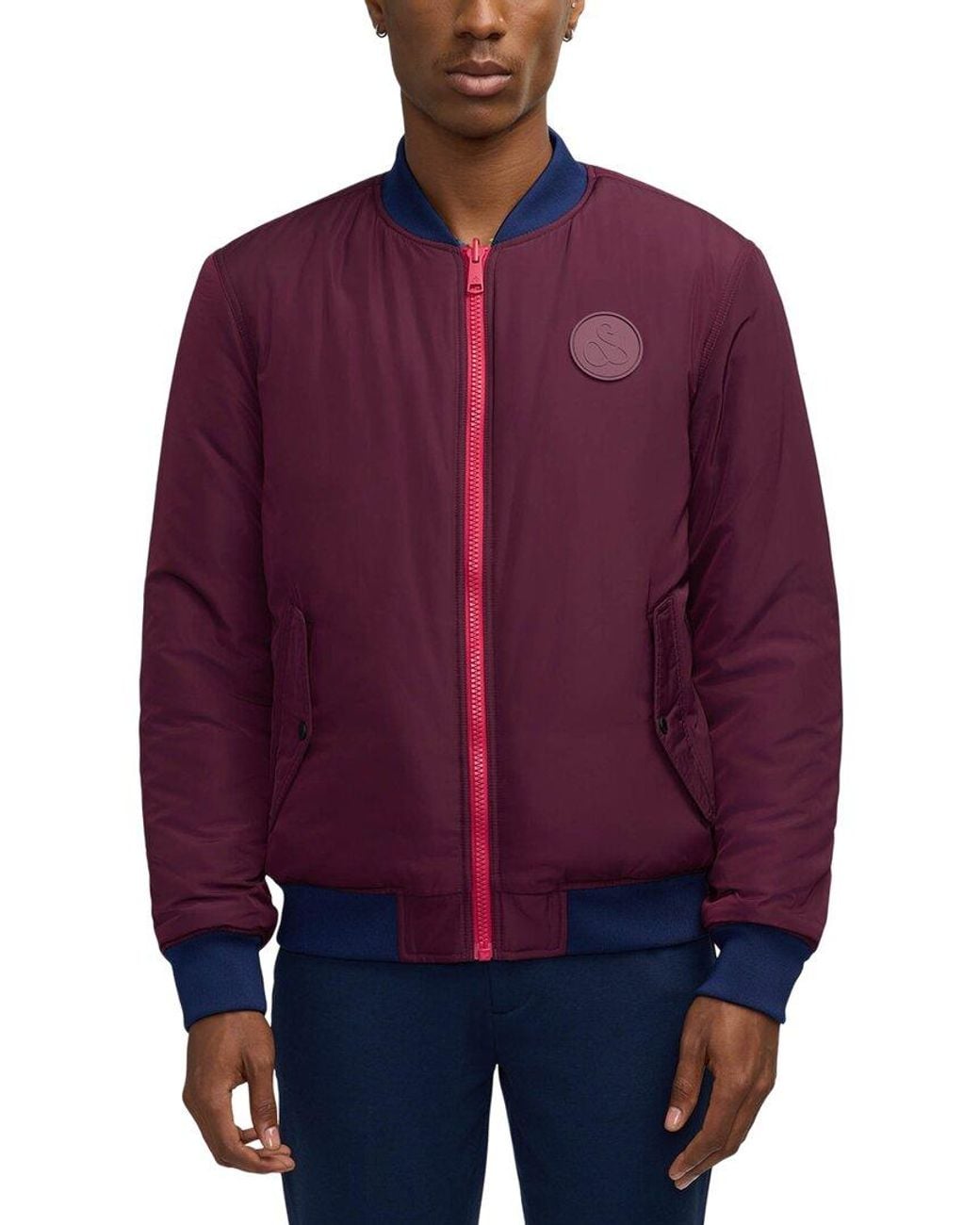 Scotch & Soda Purple Evlon Reversible Varsity Bomber Jacket for men
