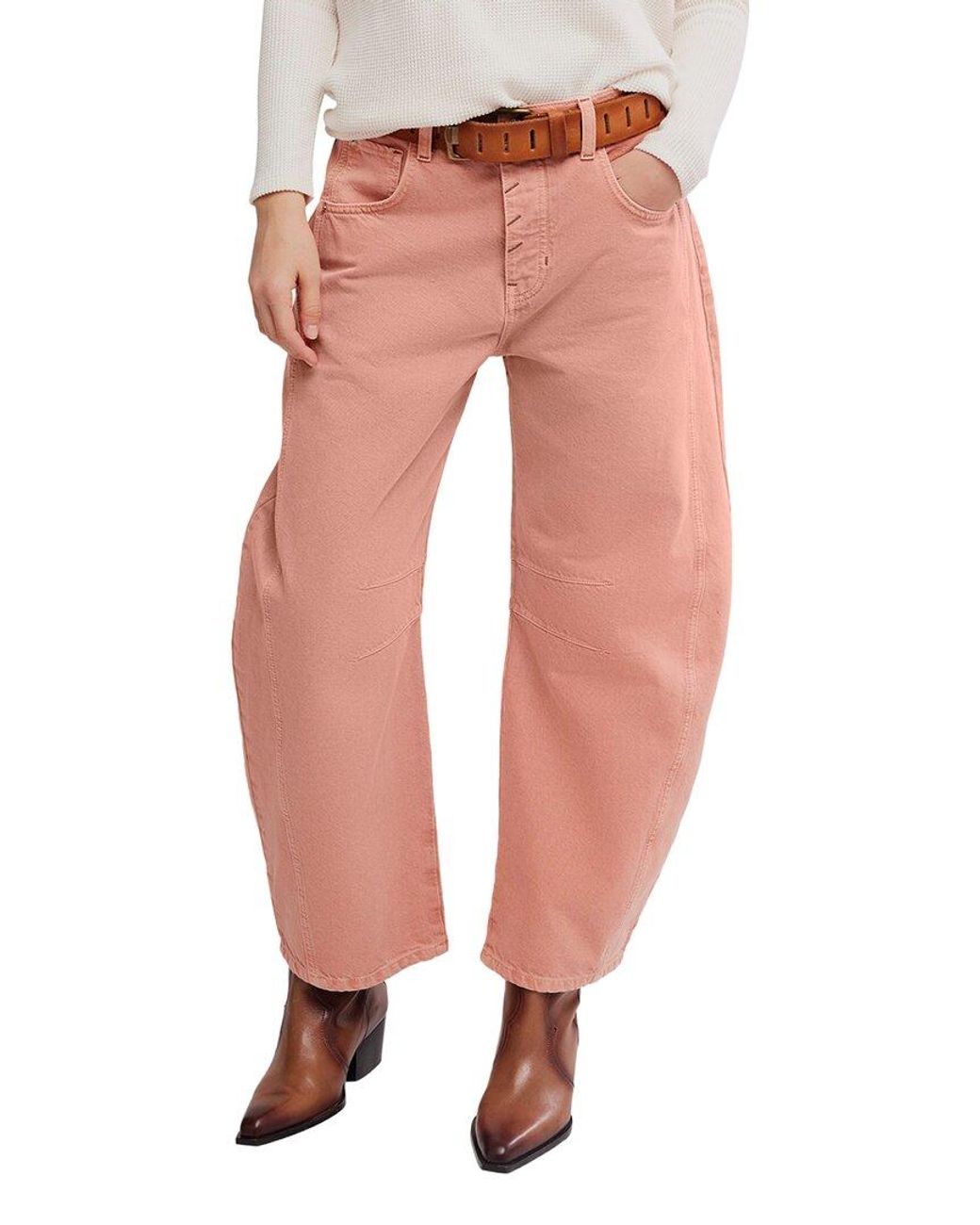 Free People Orange Good Luck Mid Rise Barrel Jean