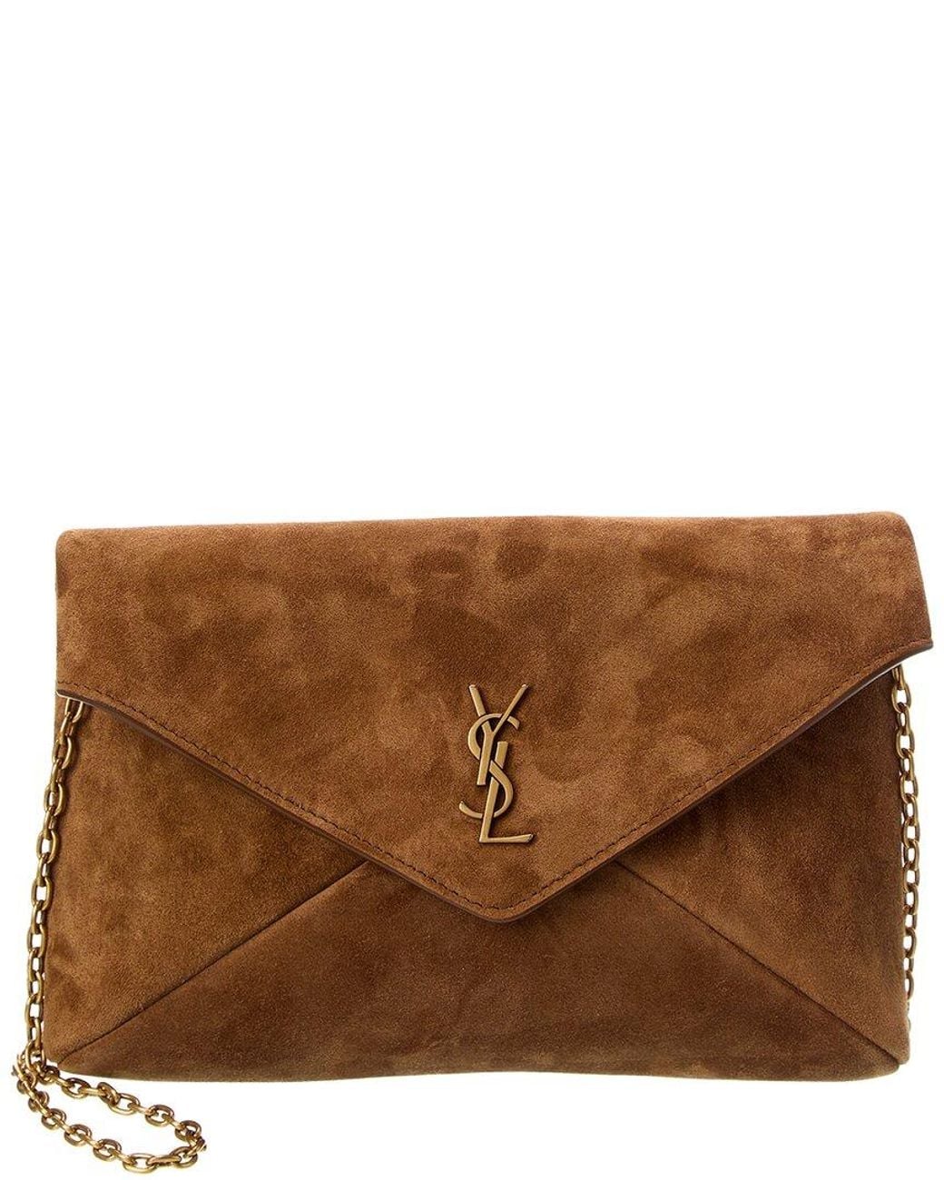 Saint Laurent Brown Cassandre Small Suede Chain Pouch