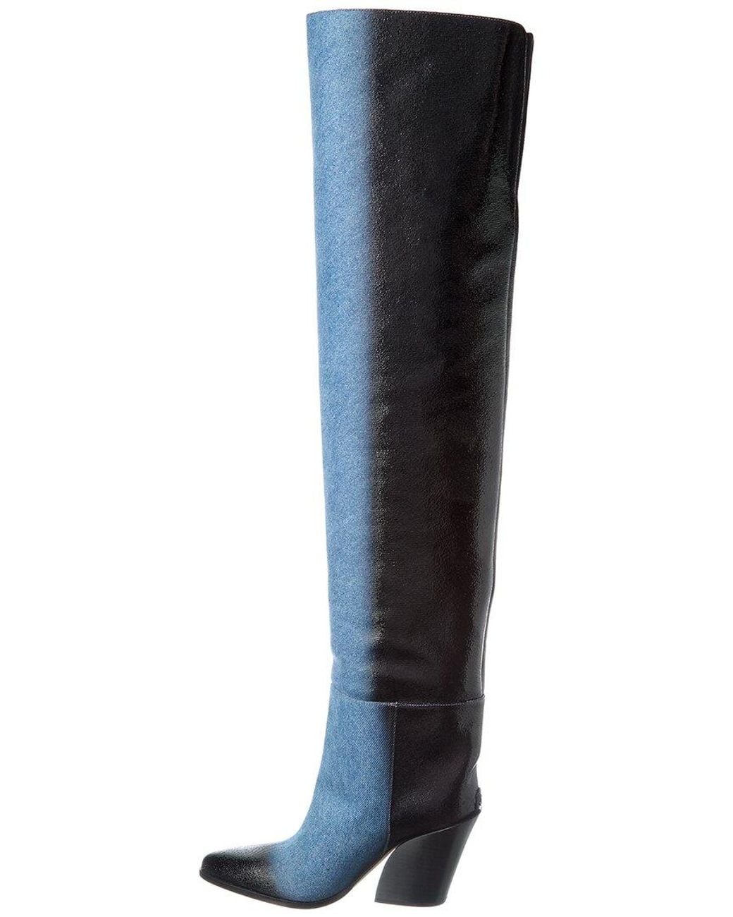 Jimmy Choo Blue Maceo 85 Denim & Leather Over-The-Knee Boot