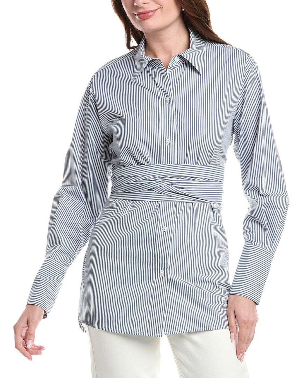 Rebecca Taylor Blue Stripe Poplin Wrap Blouse