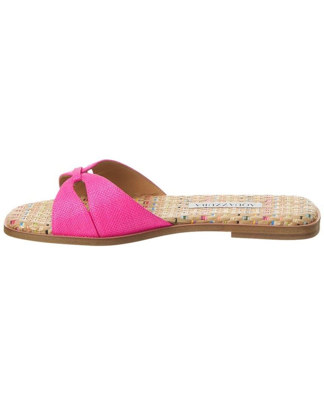 Aquazzura Pink Villette Canvas & Raffia Sandal