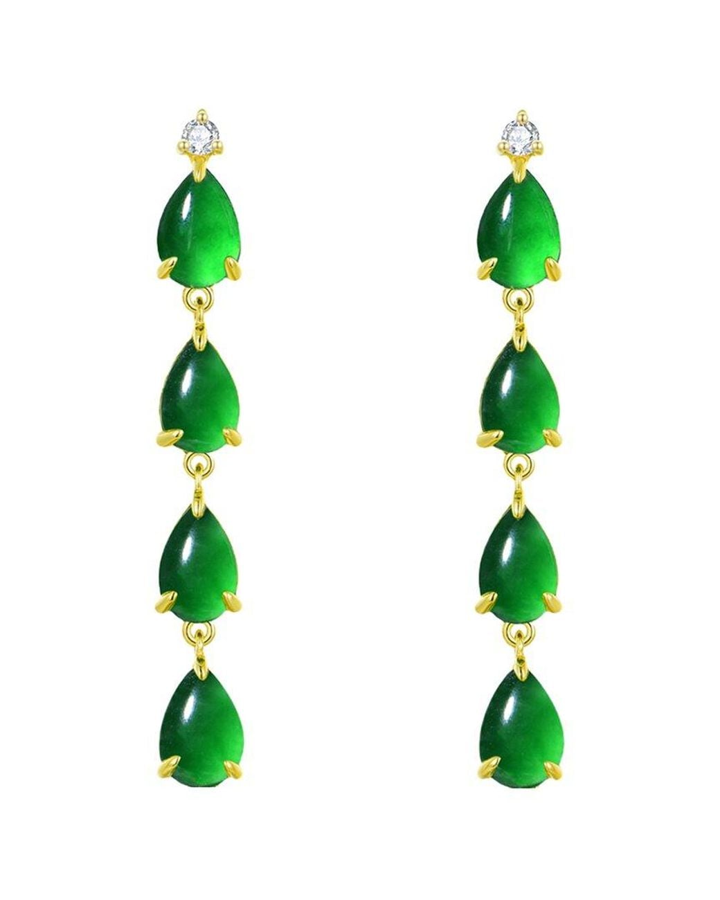 Nina Zhou Jewelry Green 14K 3.70 Ct. Tw. Diamond & Jadeite Drop Earrings