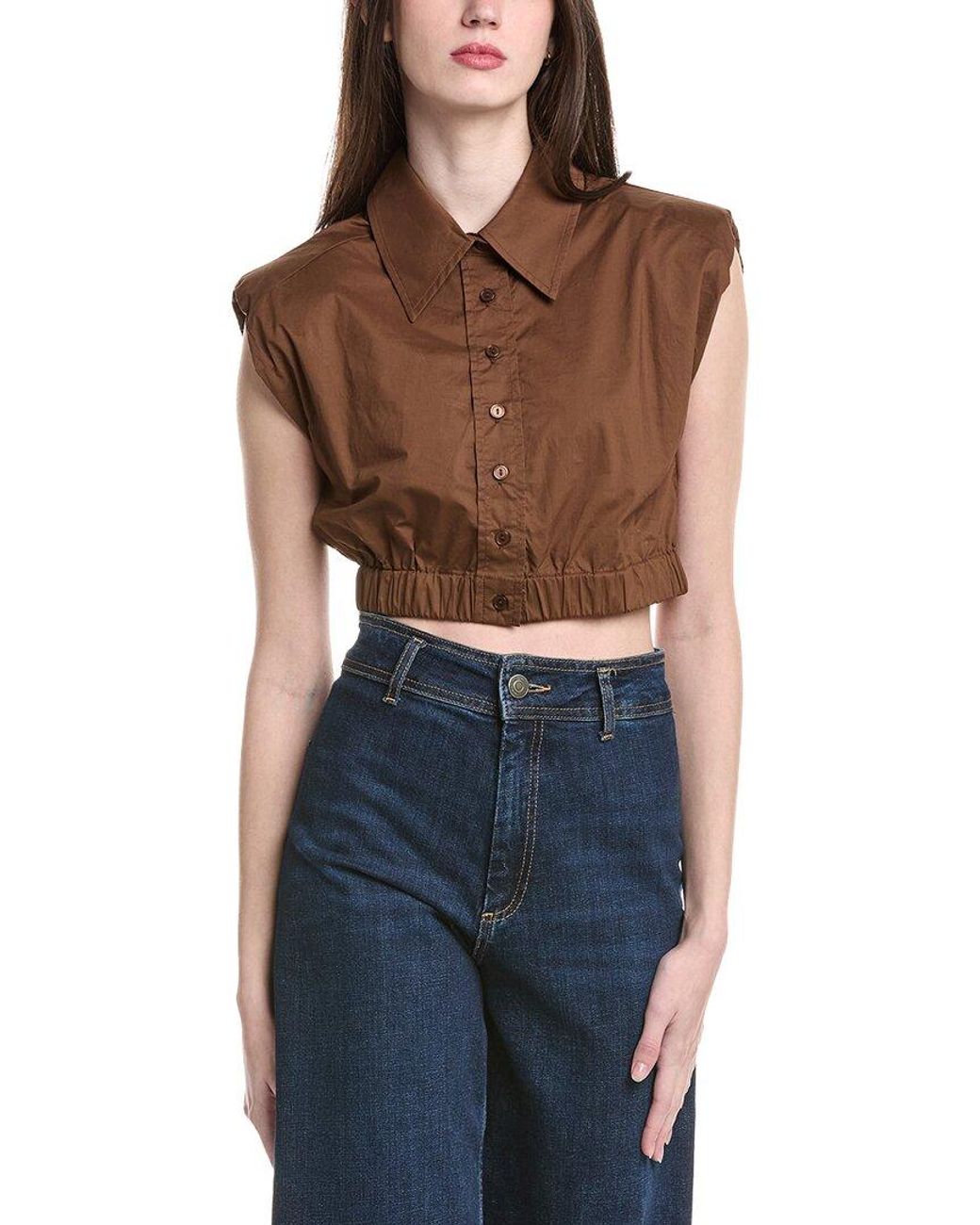 LUXE ALWAYS Blue Shoulder Pads Crop Top