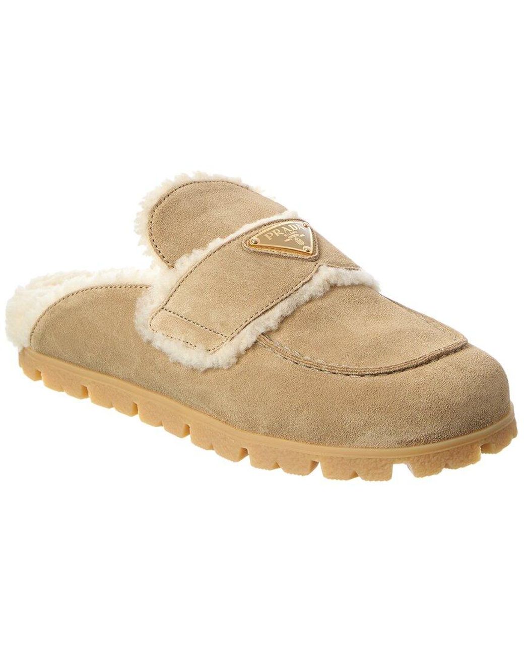 Prada Natural Suede & Shearling Mule