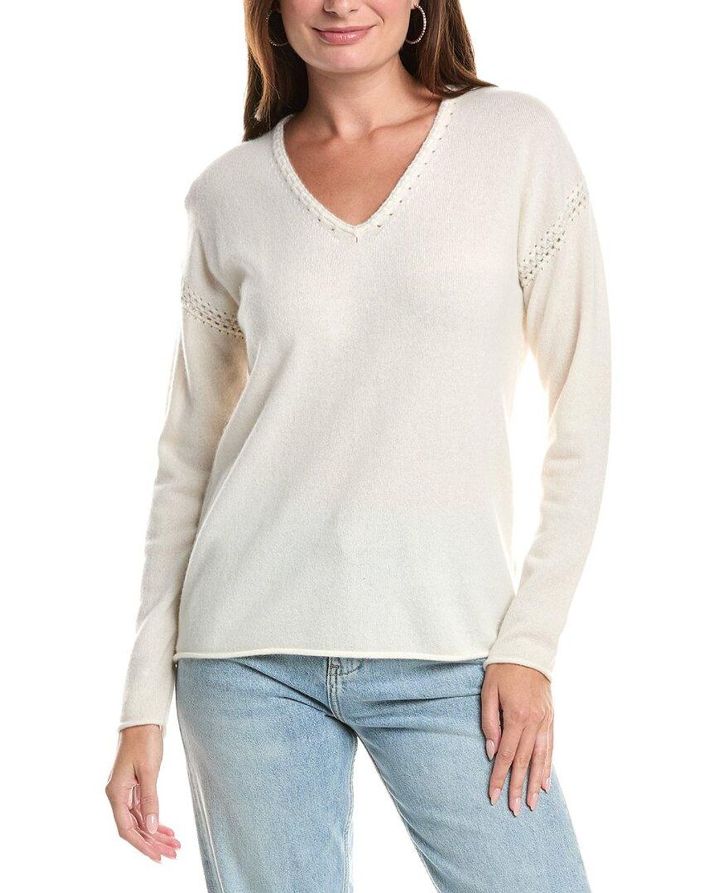 Johnny Was White The Whipstitch V-Neck Cashmere Pullover