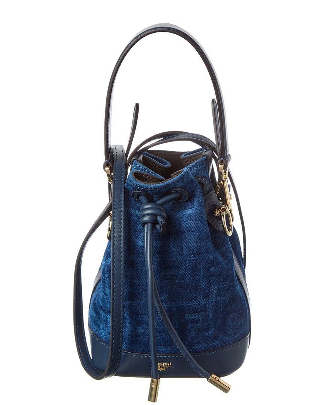 Fendi Blue Mon Tresor Mini Leather Bucket Bag
