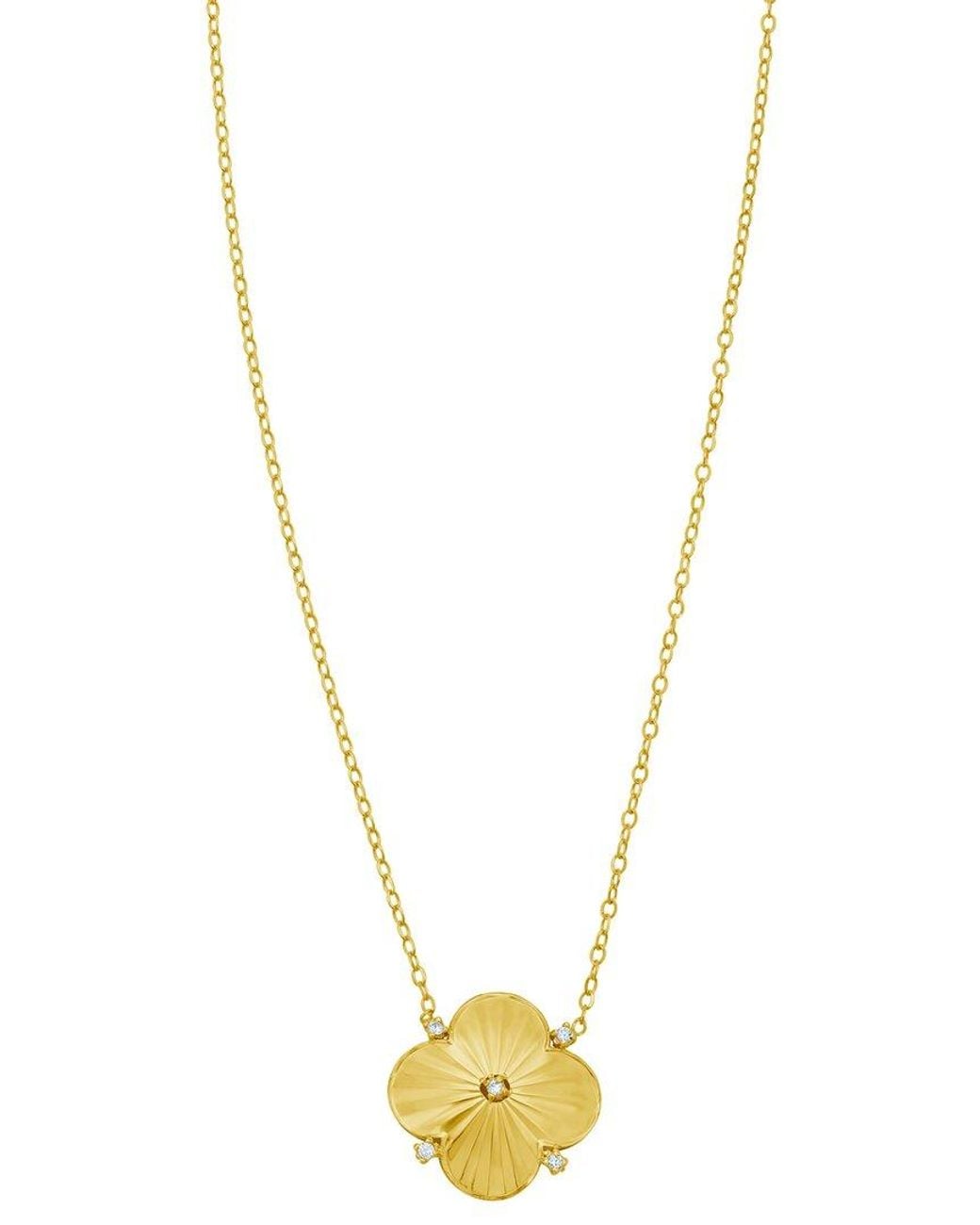 Italian Gold Metallic 14K 0.08 Ct. Tw. Diamond Floral Necklace