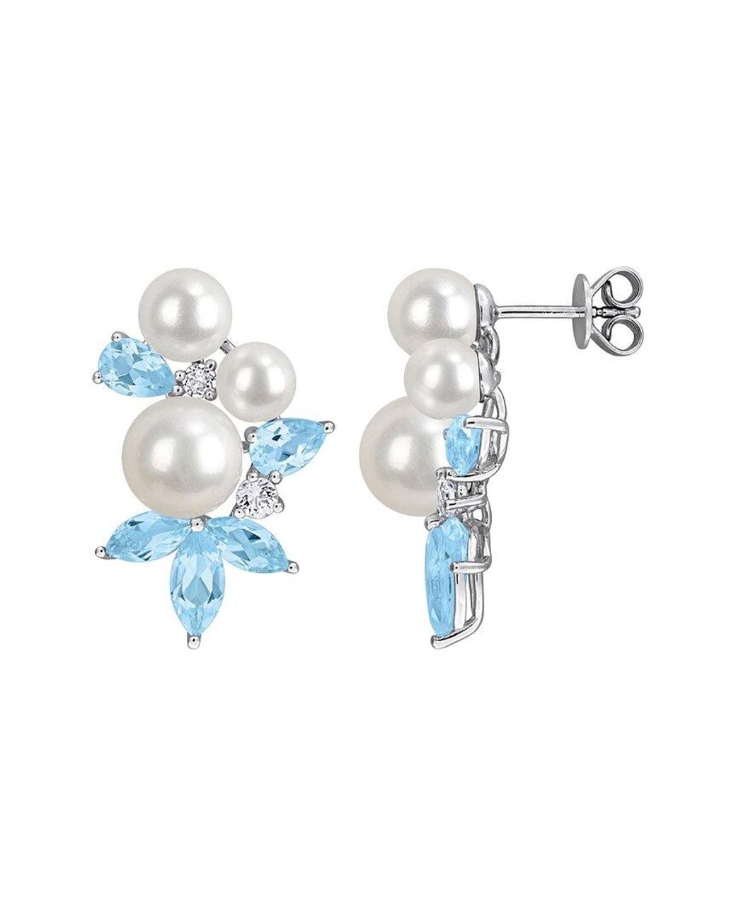 Rina Limor Blue 5.46 Ct. Tw. Gemstone & 4.5-6.5Mm Pearl Earrings
