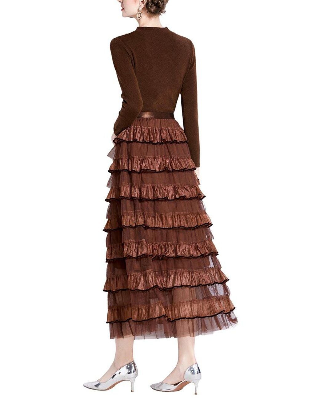 Kaimilan Brown 2Pc Polo Neck & Skirt Set