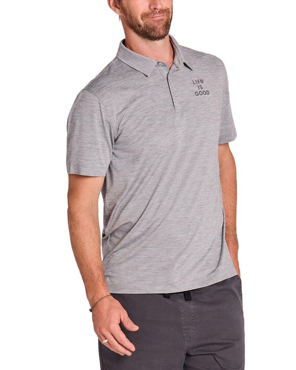 Life Is Good. Gray Sun Crusher Polo Shirt for men
