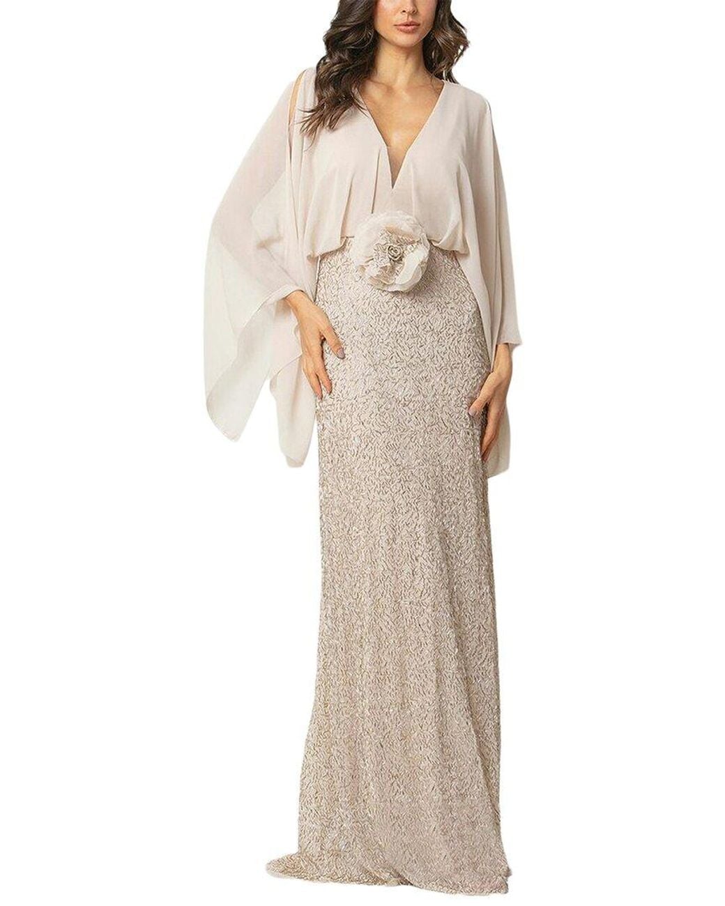 AMINA GLAM Natural Long Sleeve Maxi Dress
