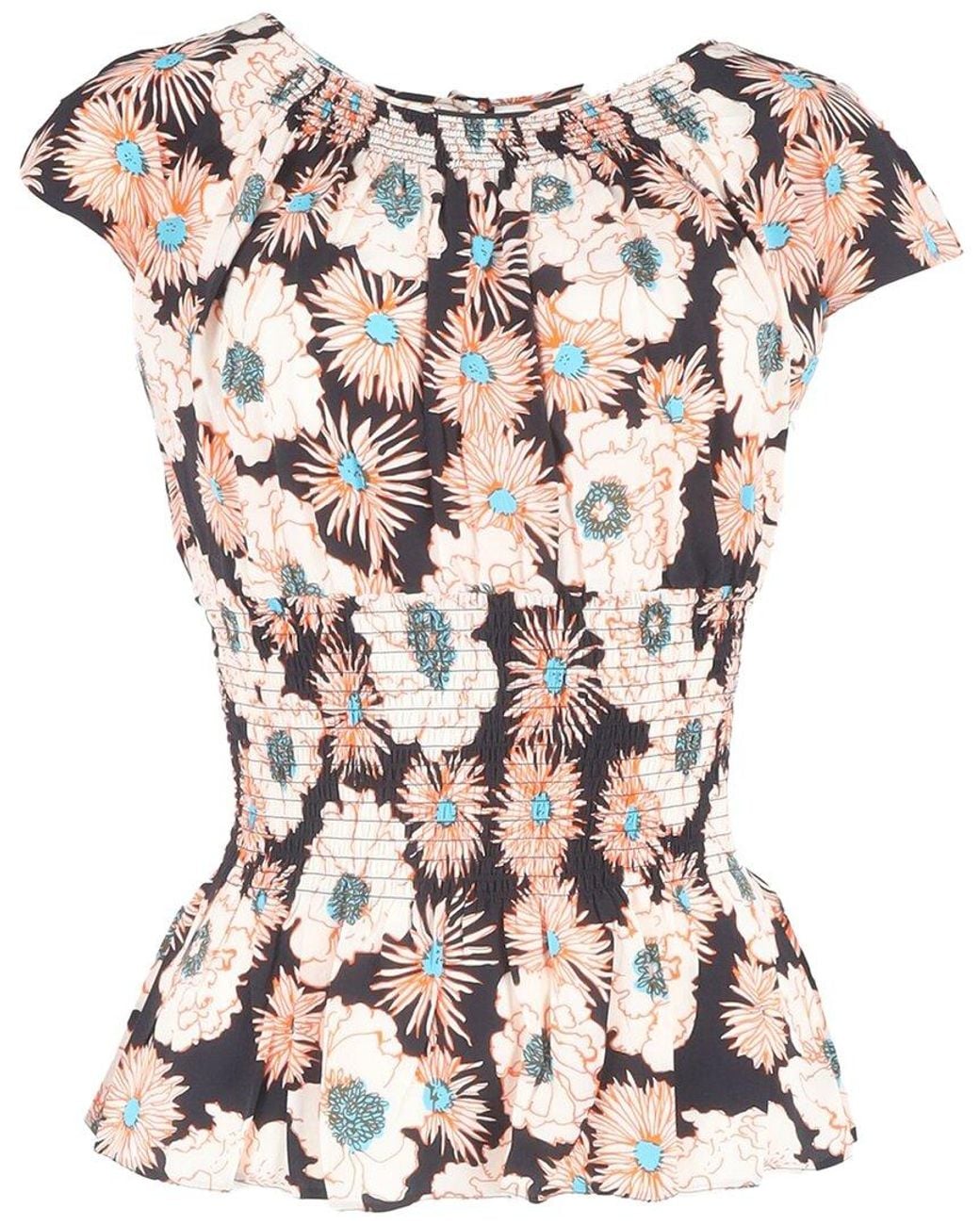 Prada Multicolor Floral Printed Shirred Blouse, Size It (Authentic Pre-Loved)