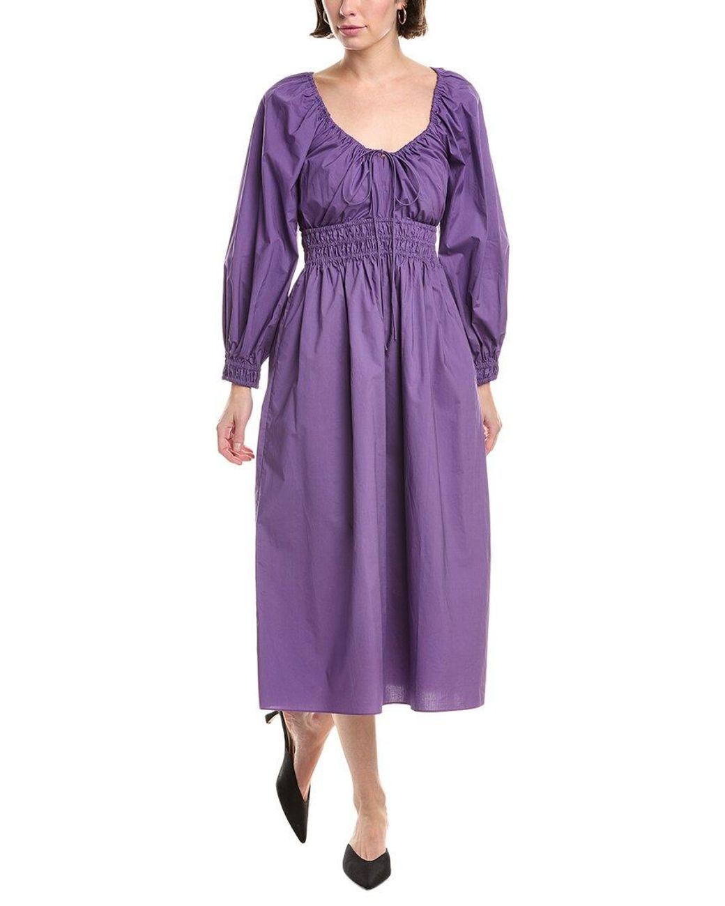Rebecca Taylor Purple Poplin Smocked Waist Maxi Dress