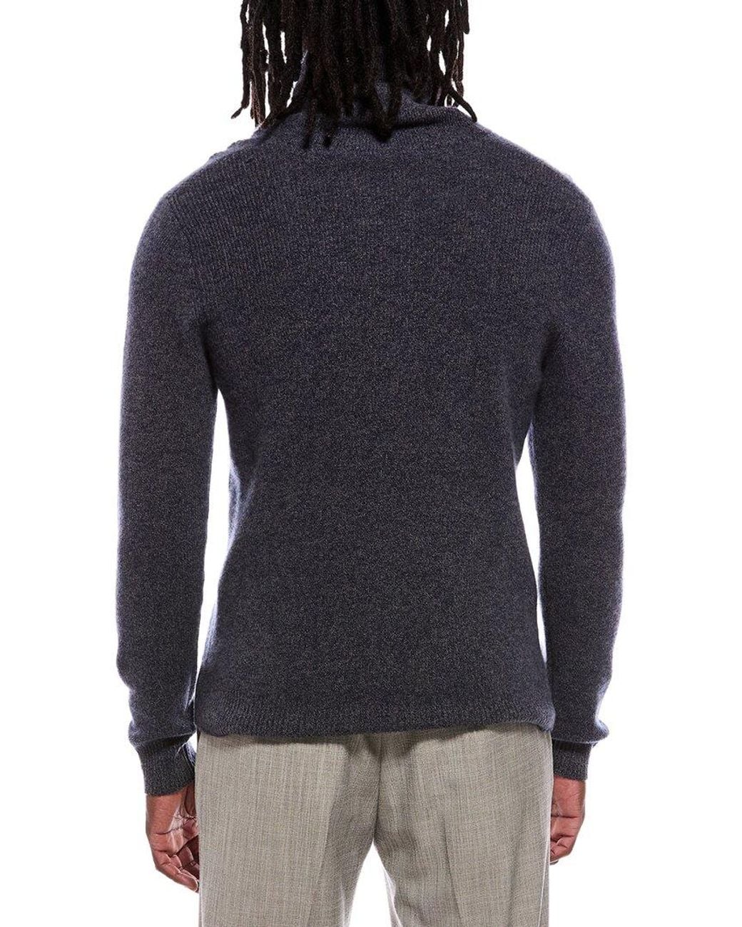 Autumn Cashmere Blue Shaker 100% Cashmere Shawl Collar Sweater for men