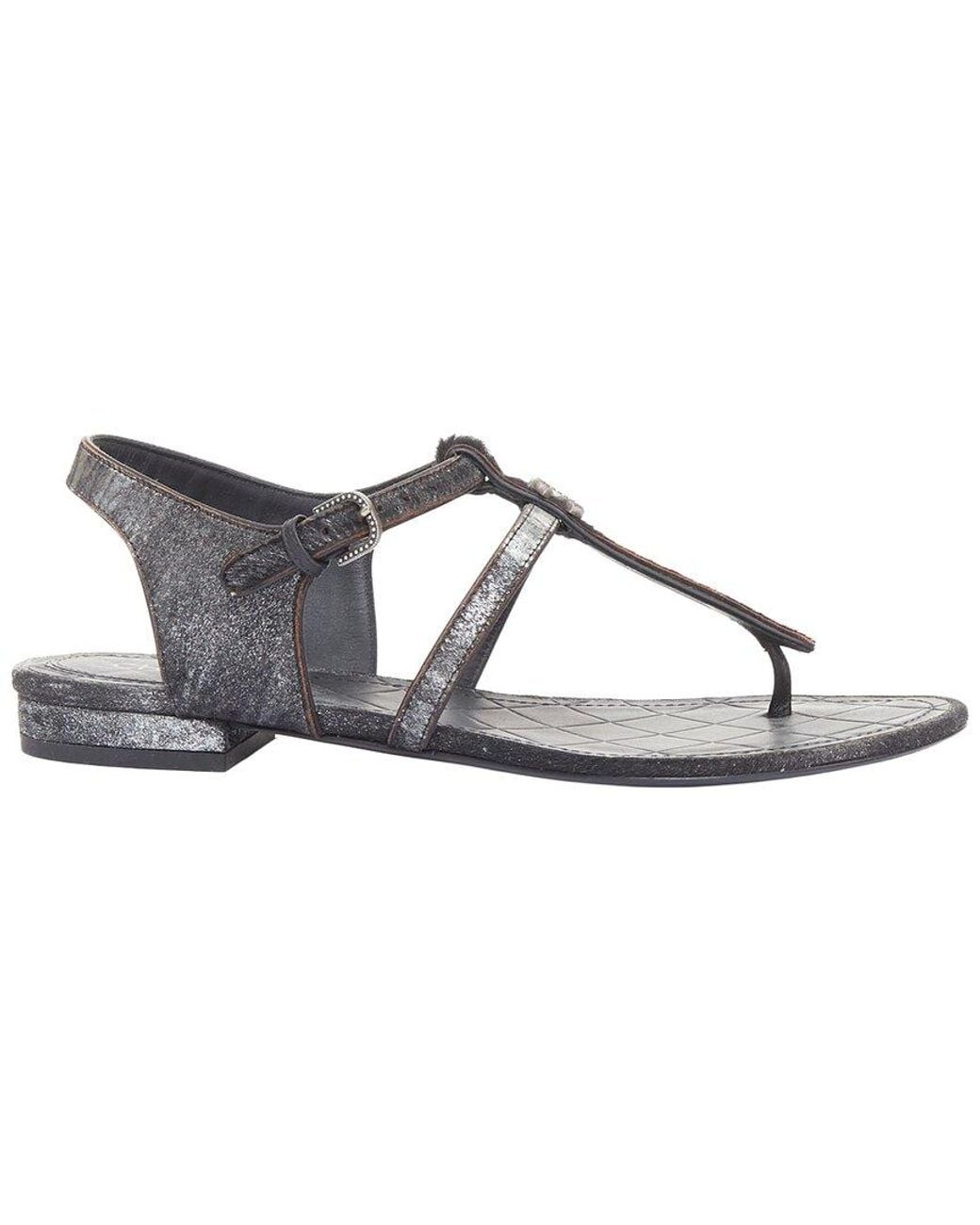 Chanel Multicolor Leather Metallic-Trim T-Strap Sandal (Authentic Pre-Loved)