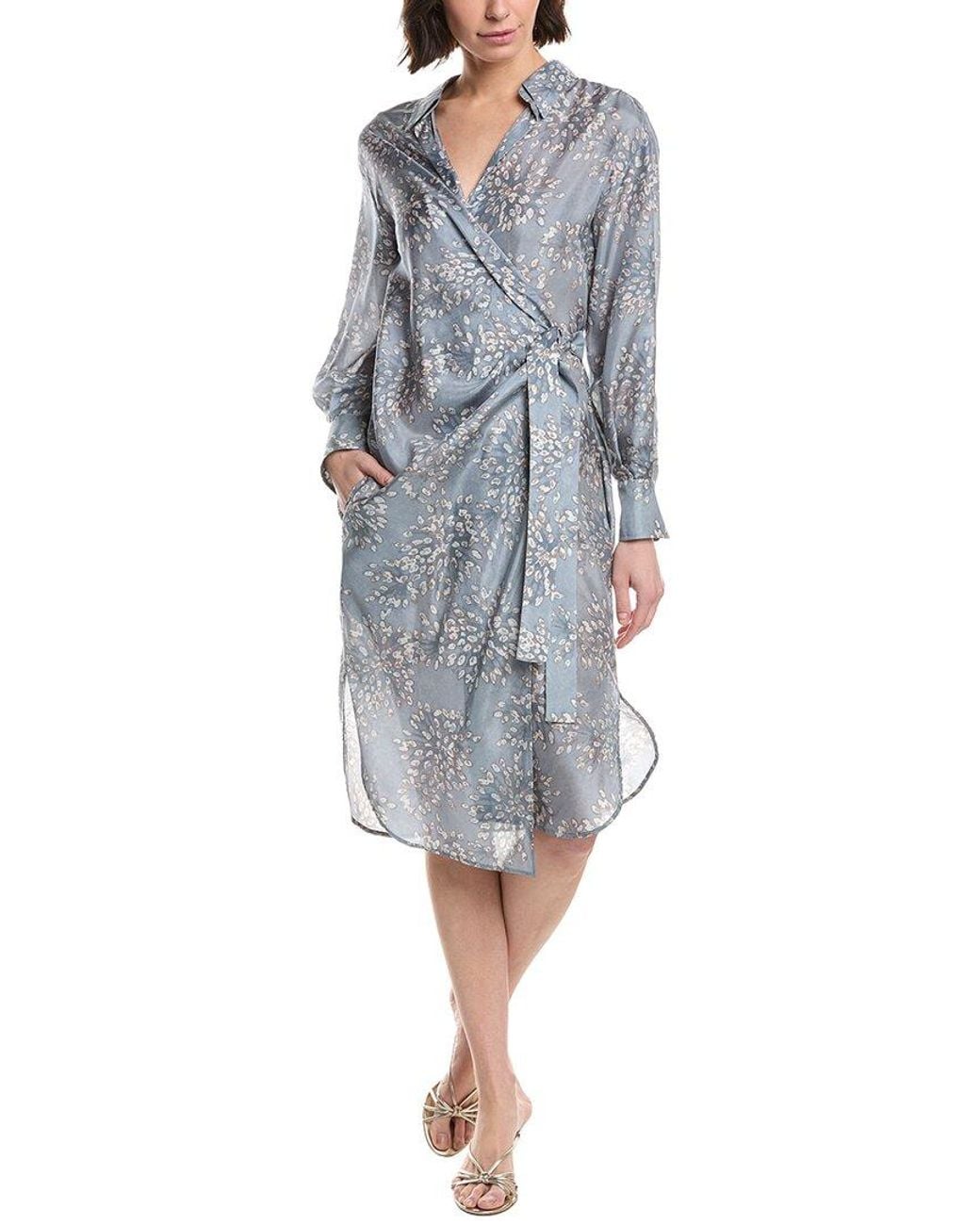 Brunello Cucinelli Blue Silk Shirtdress
