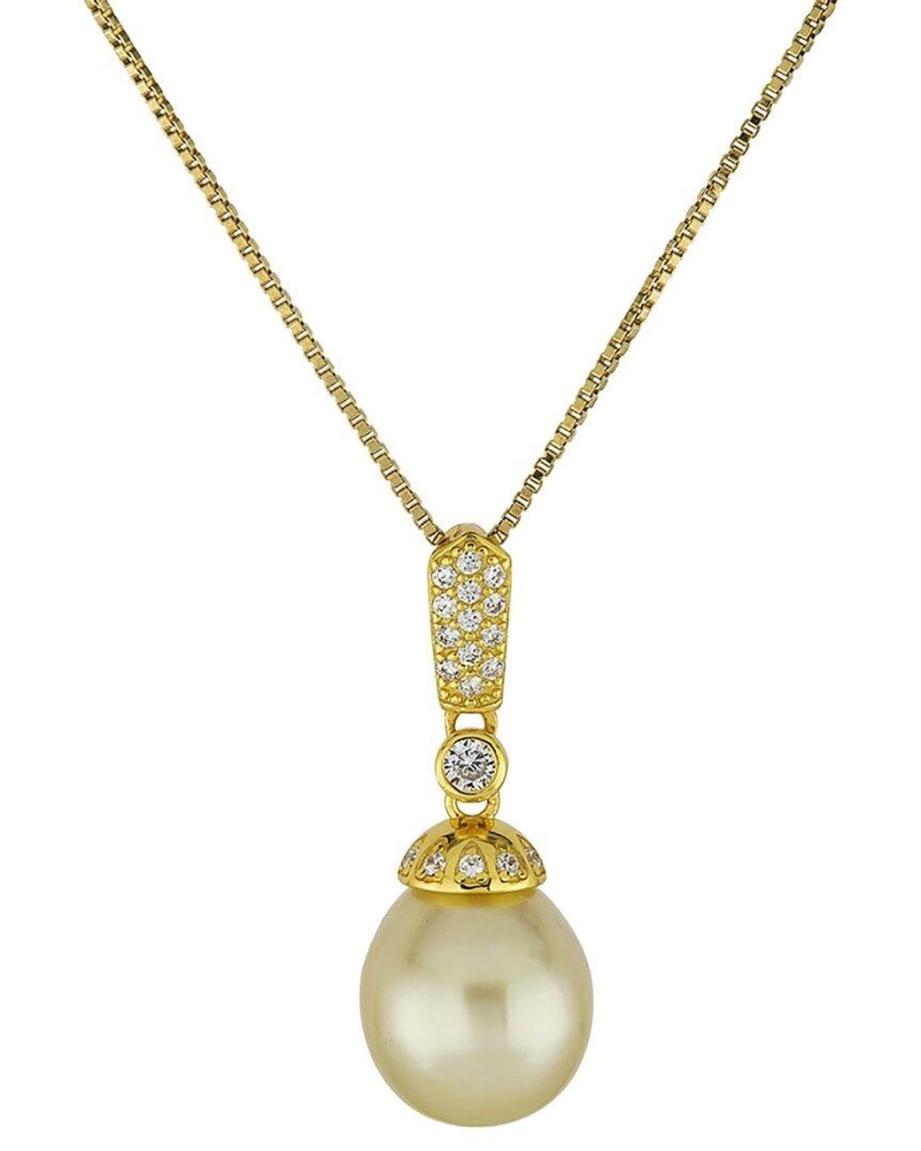 Belpearl Metallic Plated 10Mm Pearl Cz Chain Toggle Pendant