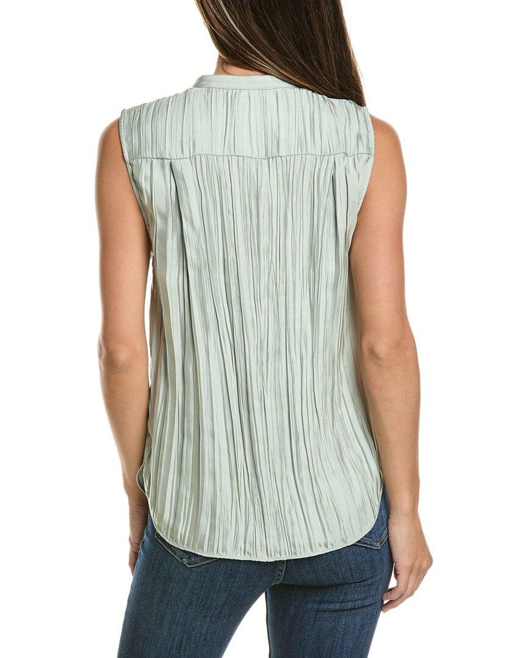 Vince Green Crinkled Band Collar Blouse