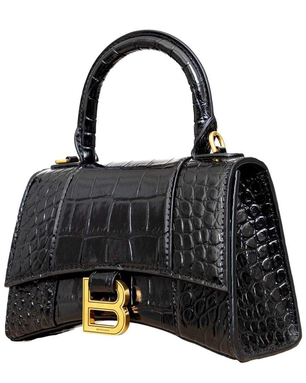 Balenciaga Black Leather Croc-embossed Hourglass Xs Bag (authentic Pre-loved)