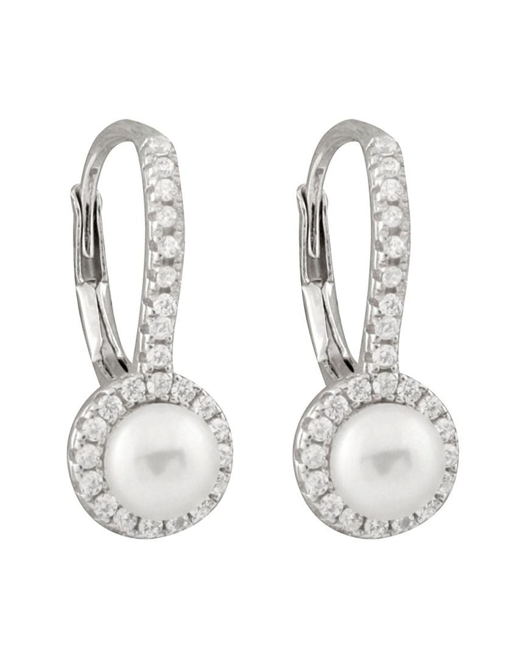 Splendid White Silver 5-5.5mm Freshwater Pearl & Cz Drop Earrings