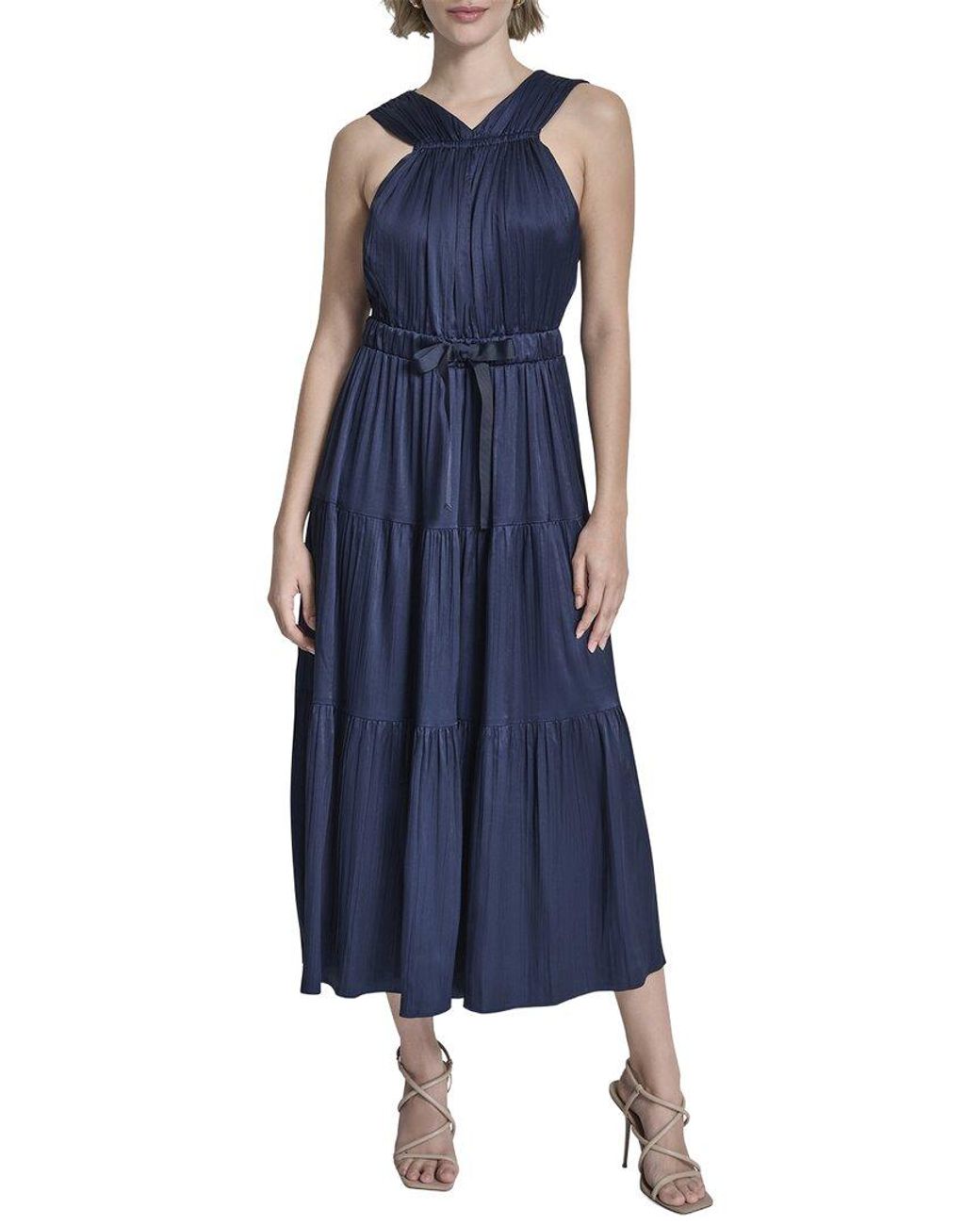 DKNY Blue V-Neck Halter Dress