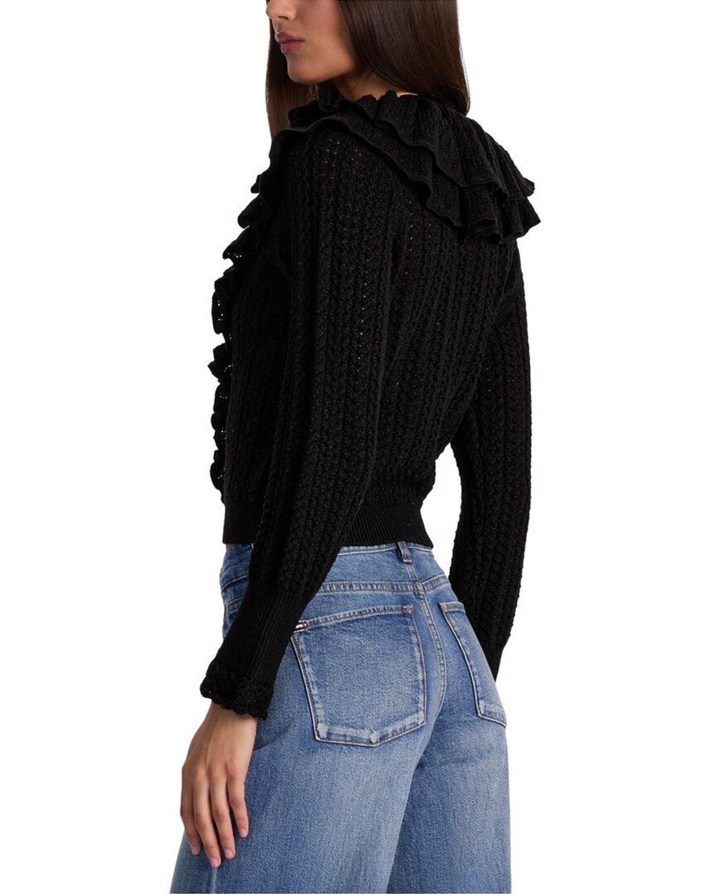 Alice + Olivia Black Eileen Ruffle Wool Cardigan