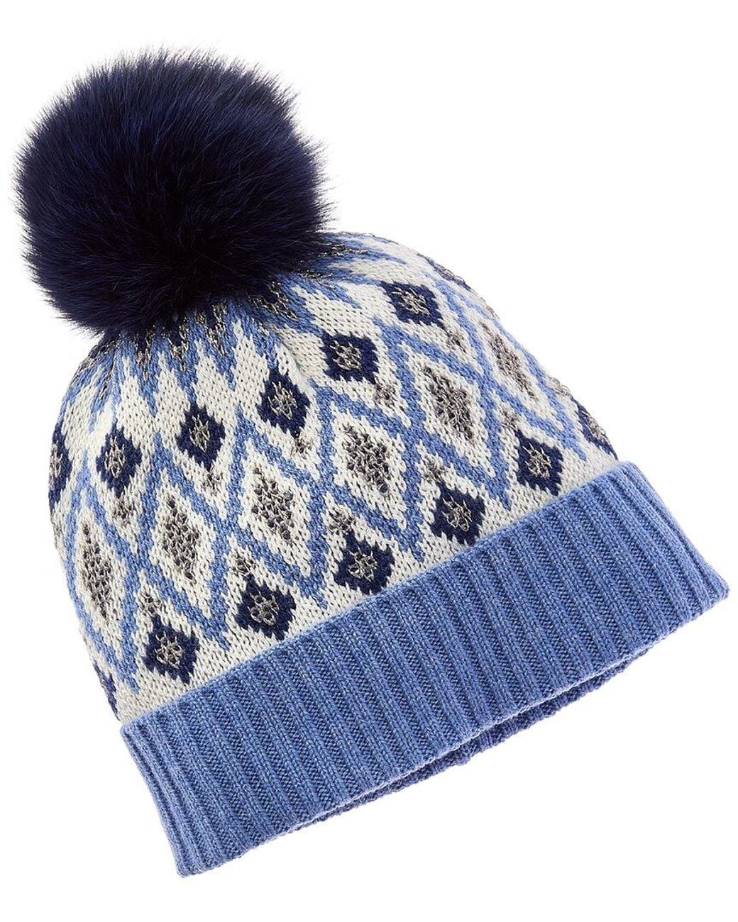 Sofiacashmere Blue Sofiacashmere Fairisle Wool & Cashmere-Blend Hat