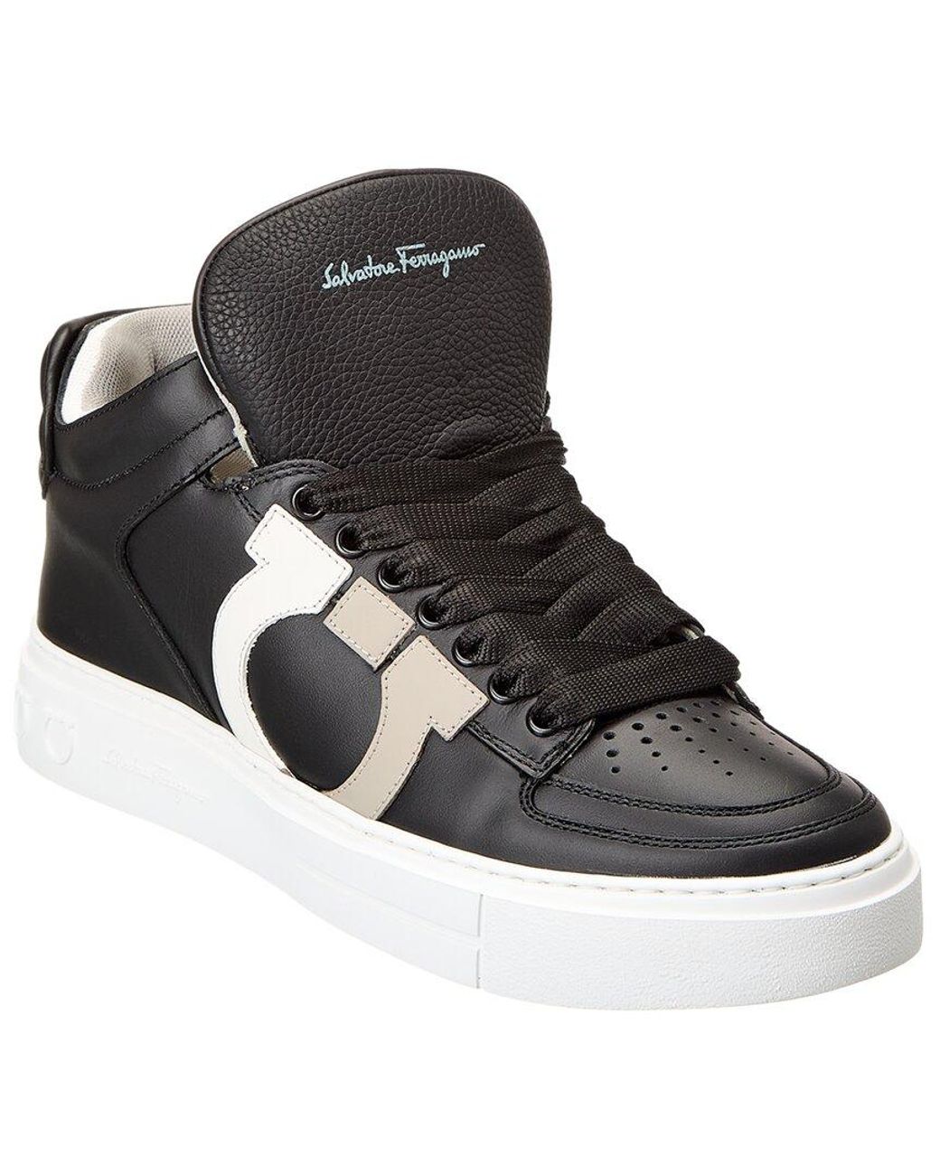 Ferragamo Black Perforated Leather High-Top Sneakers for men