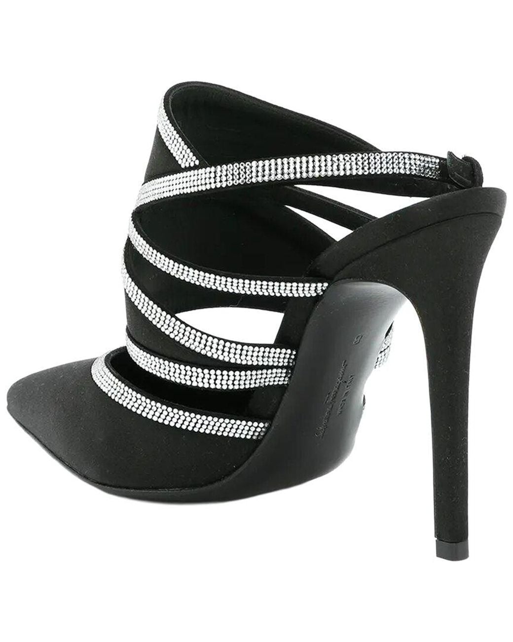 Ferragamo Black Delianne Crystal Embellished Satin Pump