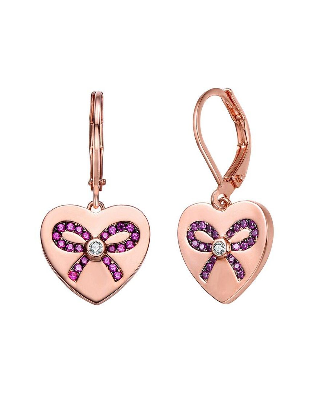 Rachel Glauber Pink 18k Rose Gold Plated Cz Love Earrings