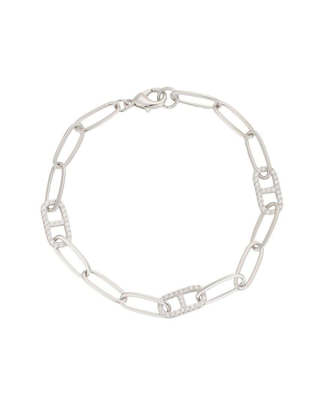 Adornia White Plated Zircon Tarnish-Resistant Crystal Mariner Link Paperclip Chain Bracelet