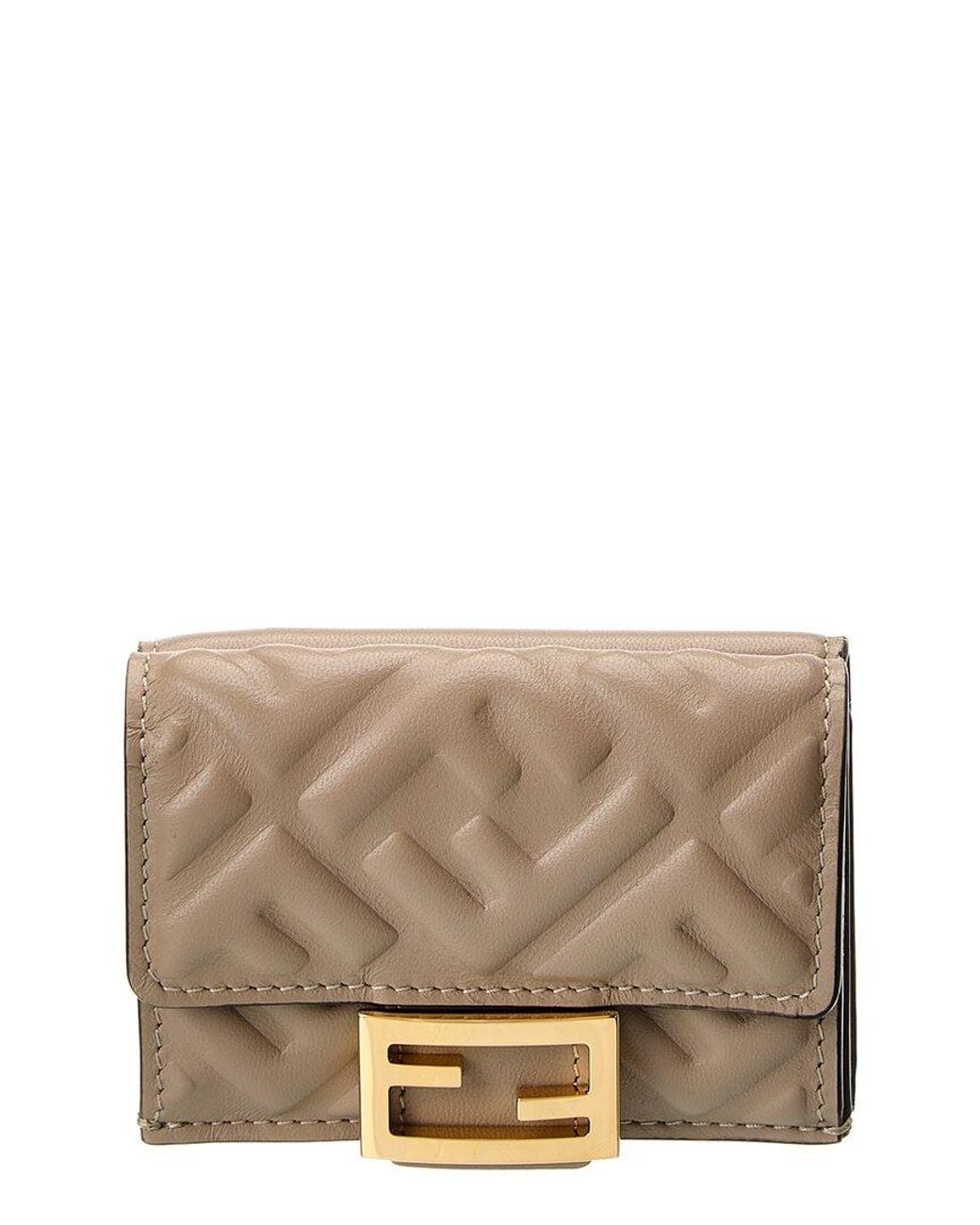 Fendi Gray Micro Trifold Leather Wallet