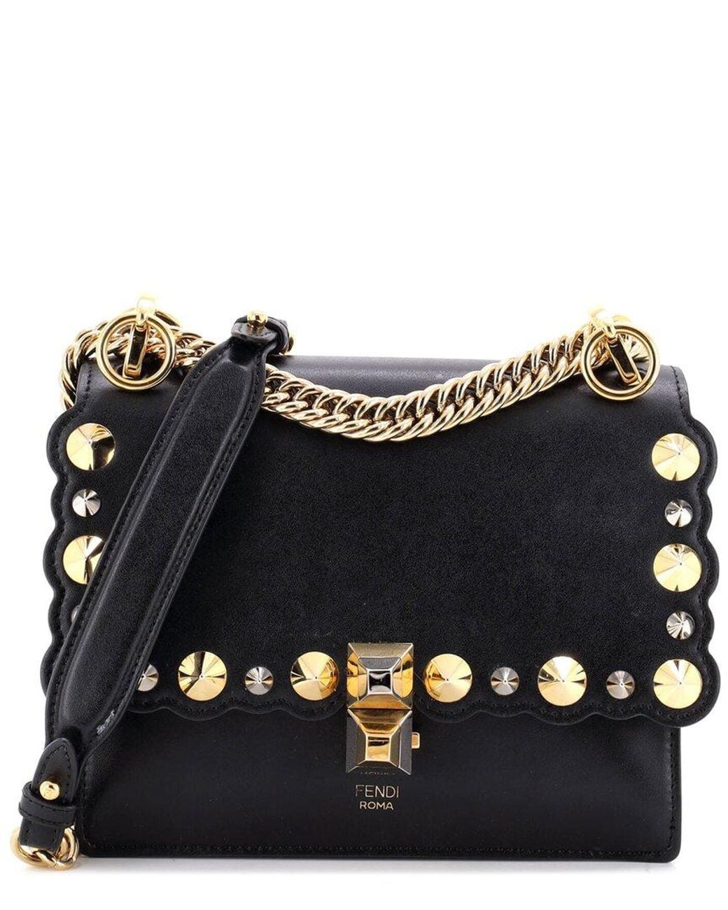 Fendi Black Leather Kan I Bag Studded Small (Authentic Pre-Loved)
