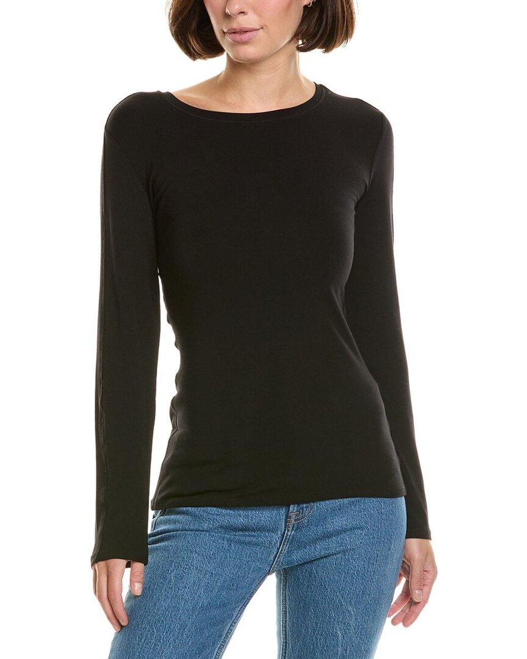 InCashmere Black Fine Knit Crewneck T-Shirt