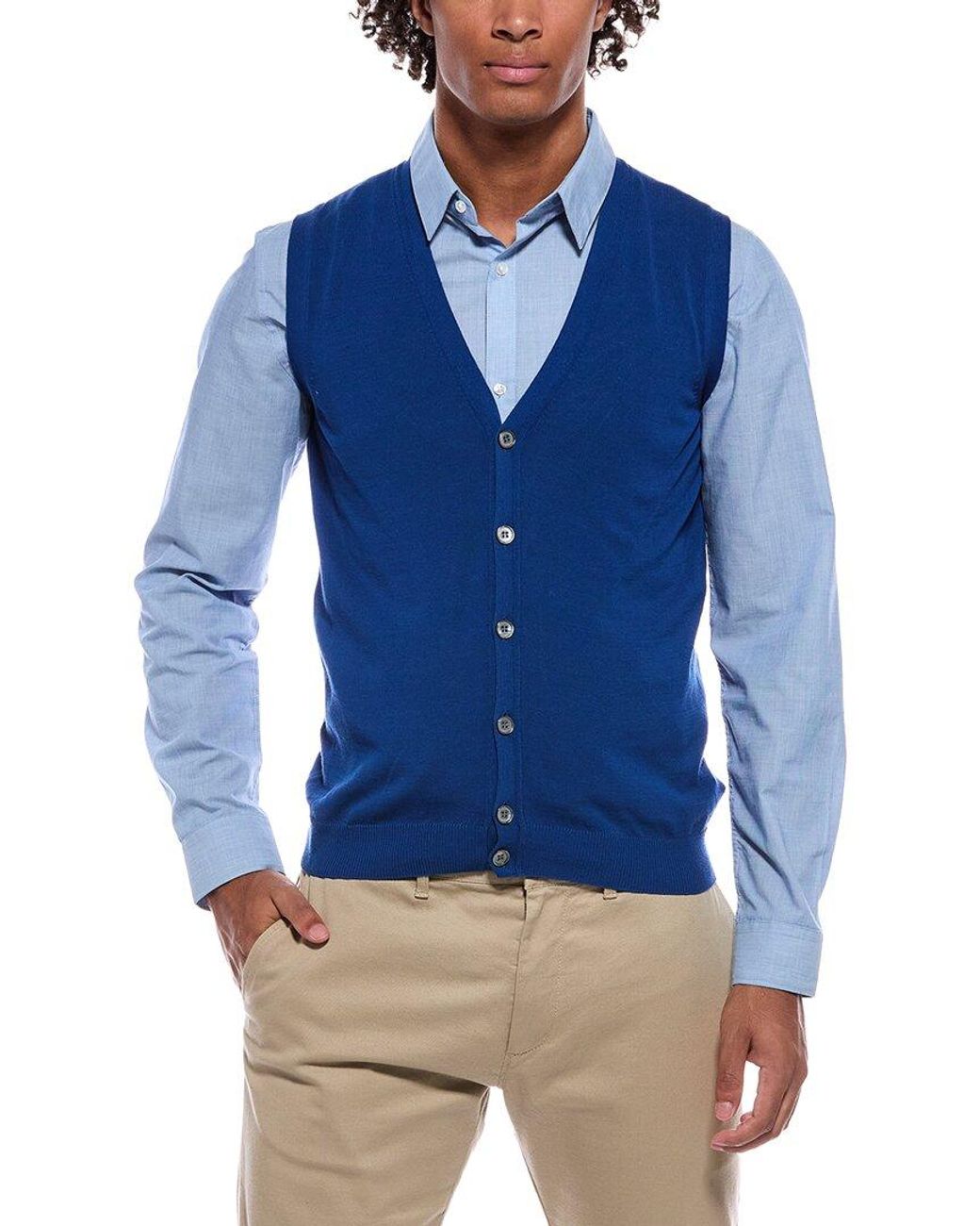 Slowear Blue Zanone Sleeveless Cardigan Vest for men