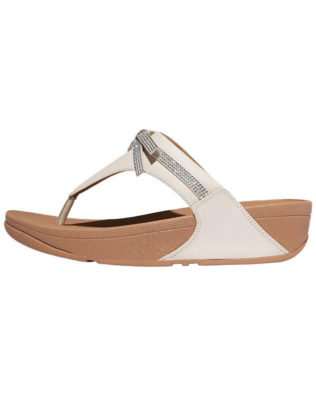 Fitflop White Lulu Glitz Bow Leather Toe Post Sandal