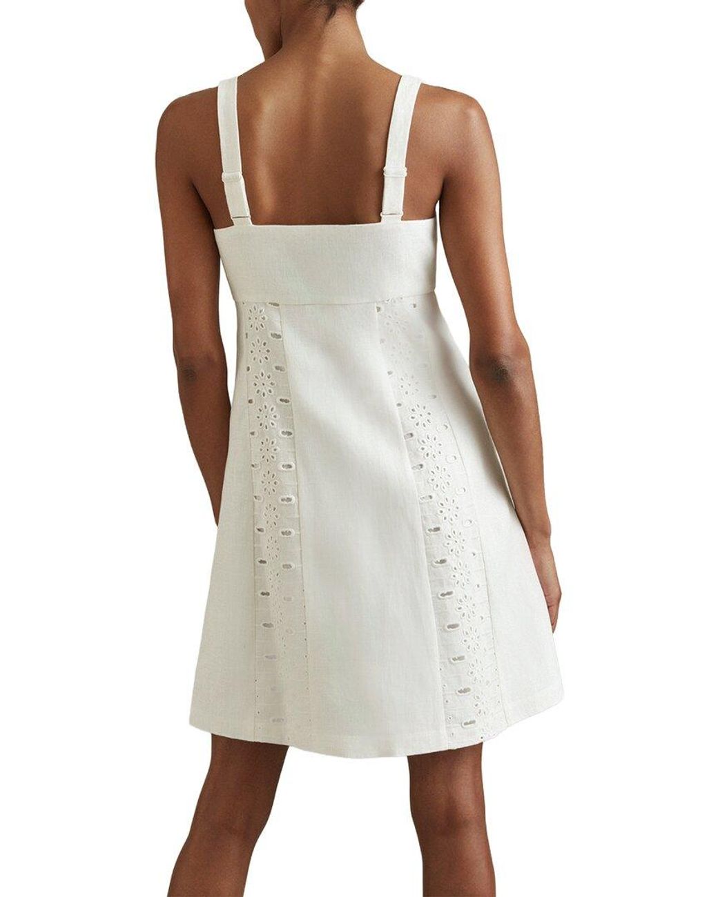 Reiss White Dorothea Short Lace Linen Shift Dress