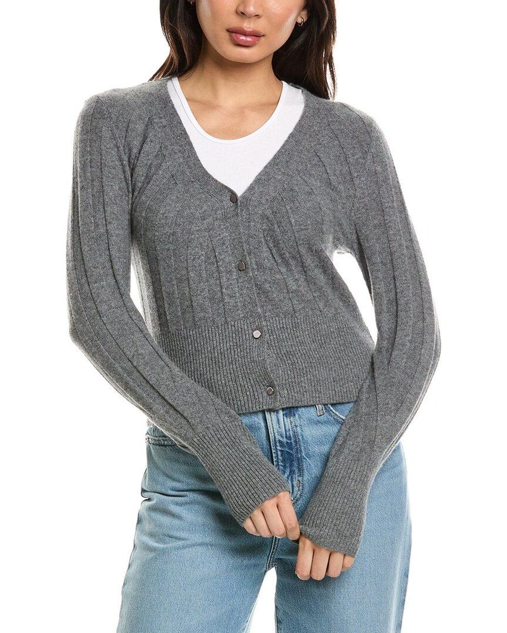 Brodie Cashmere Gray Slim Fit Rib 100% Cashmere Cardigan