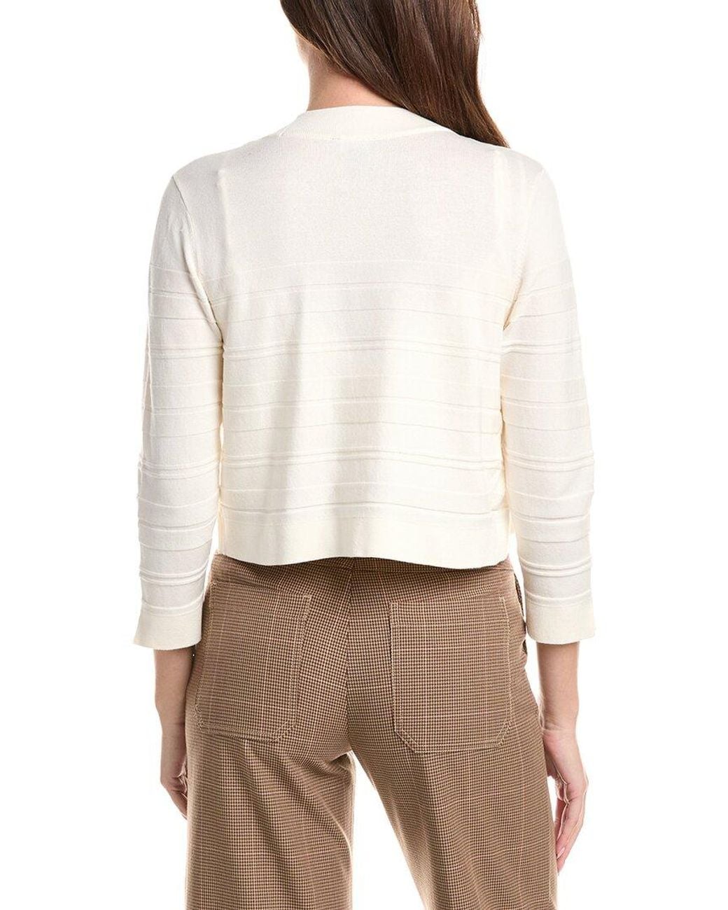 Jones New York White Cropped Striped Stitch Shrug