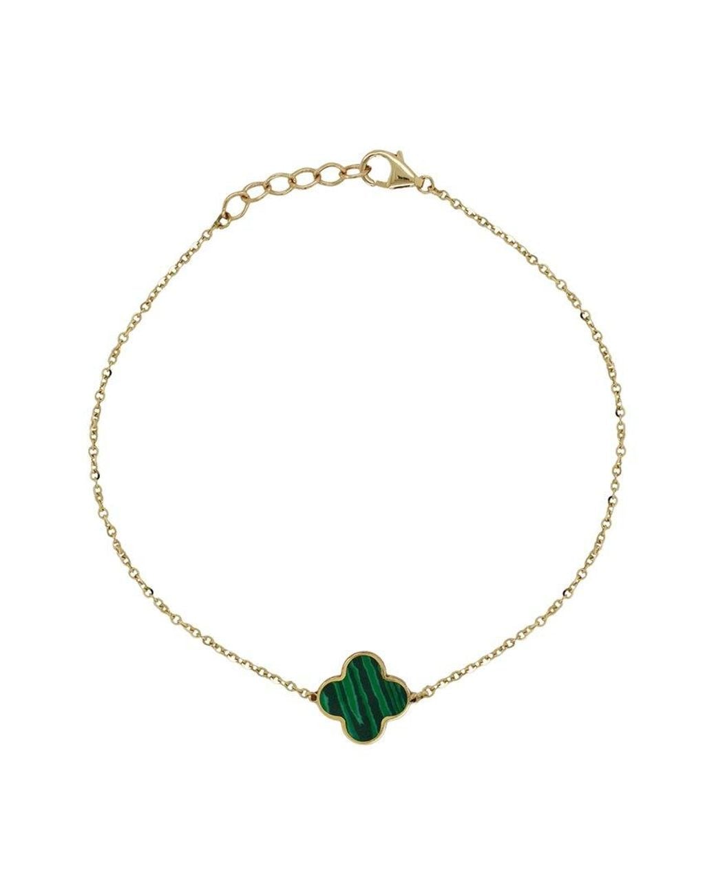 Italian Gold Metallic 14K Malachite Clover Bracelet