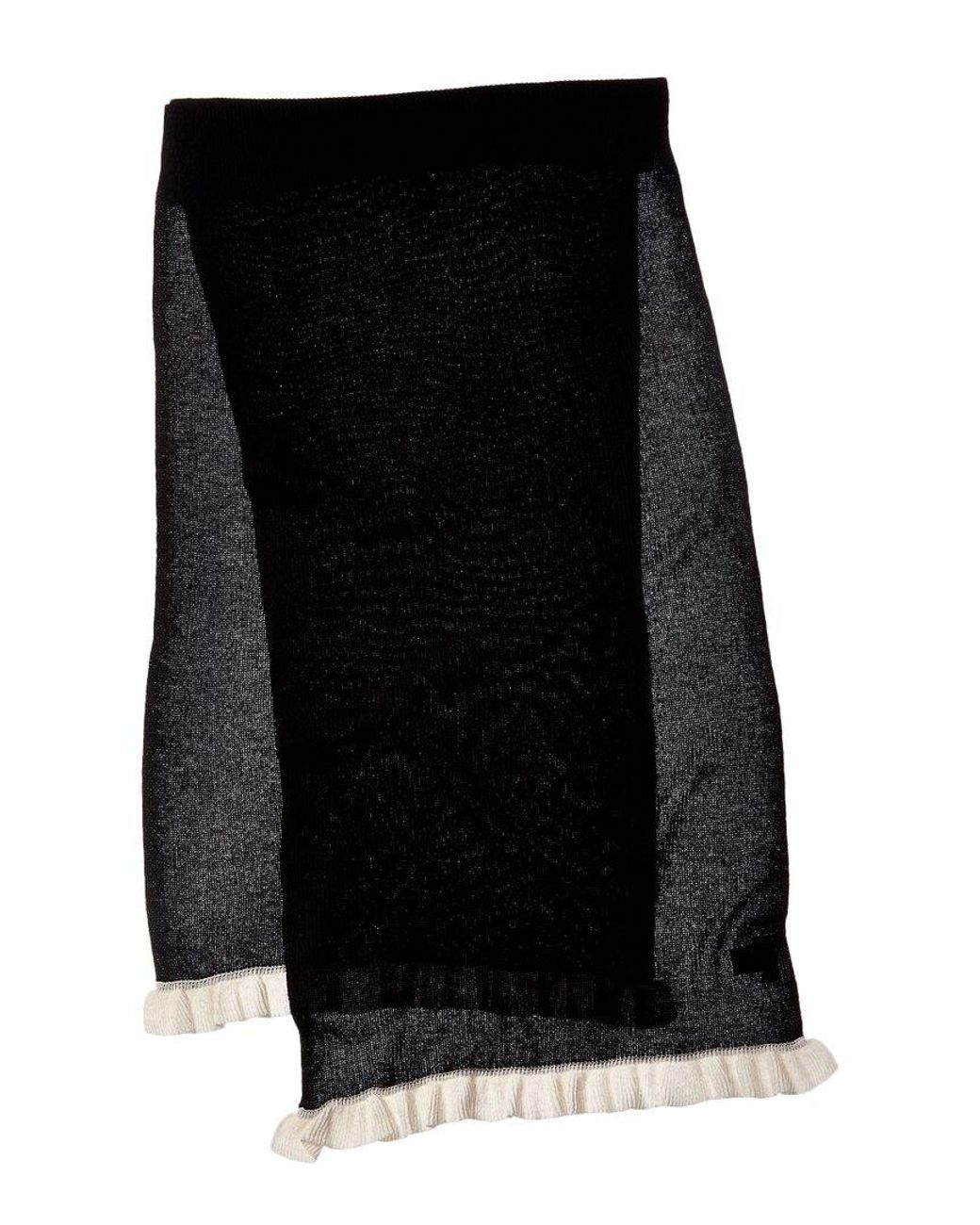 Hannah Rose Black Contrast Ruffle Edges Rib Scarf